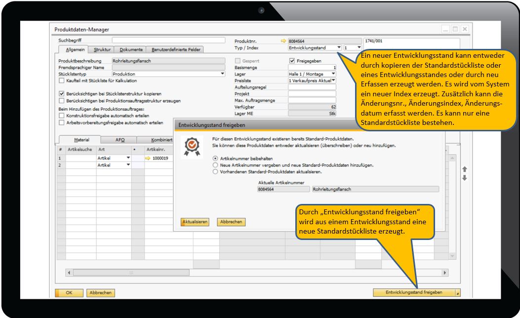 Im Produktdatenmanager von SAP Business One Versionen verwalten